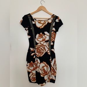 Floral Bodycon Dress with Mesh Detail Size Small